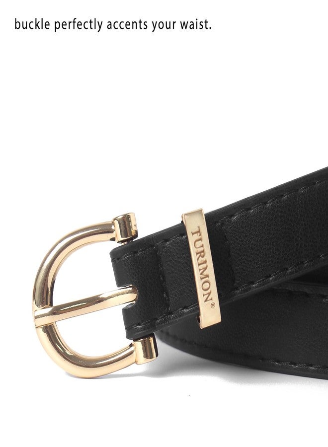 TURIMON Women's Belt with Gold Buckle - Faux Leather Belt Accessory for Jeans, Dresses, and More - Black - Image 2